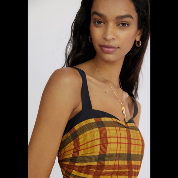 Let Me Be Plaid Mini Dress in Yellow and Red Plaid by Anthropologie size M NWT - Picture 3 of 14